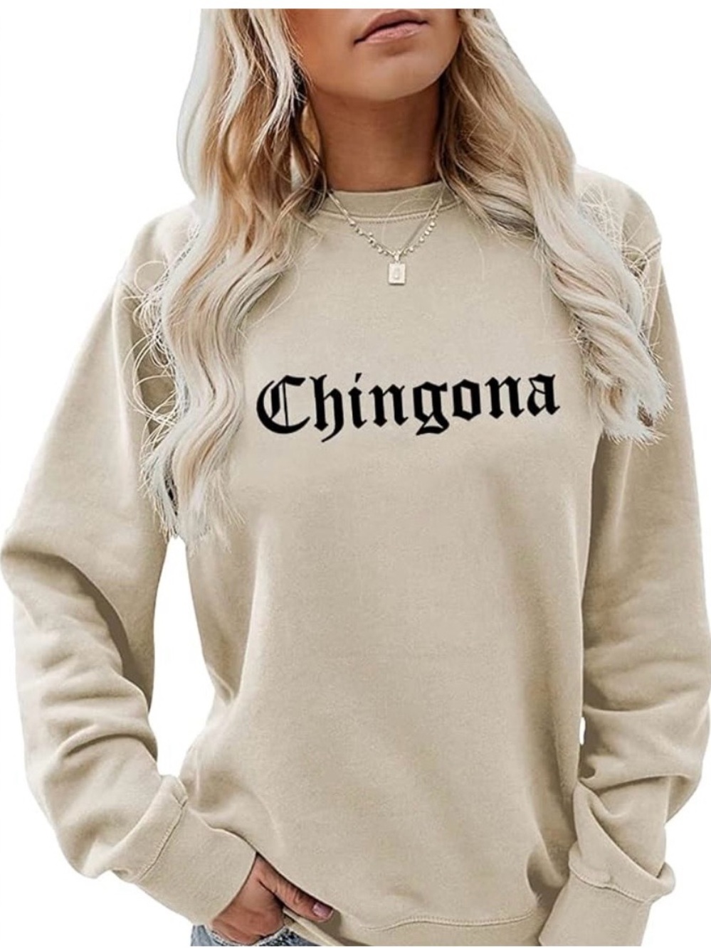 Chingona Graphic Sweatshirt - Beige Crewneck Women’s Pullover